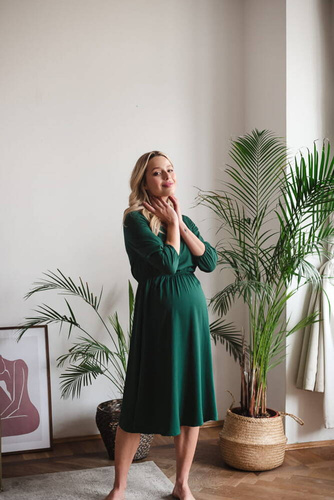 Sukienka ciążowa i do karmienia Lovely Dress Midi rękaw 3/4 Milk&Love butelkowa zieleń