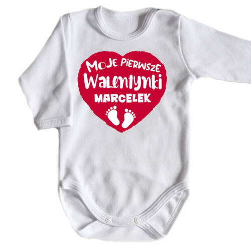 Body długi rękaw "Moje pierwsze Walentynki + imię" Moocha biały