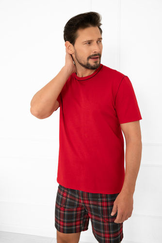 Piżama męska Rusoli Italian Fashion czerwona– 100% bawełna, krata, krótki rękaw