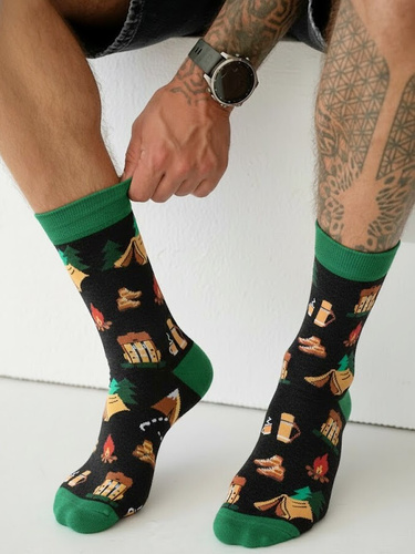 Skarpety męskie Milena 0125.053 Trekking – wygodne i wzorzyste, Czarny