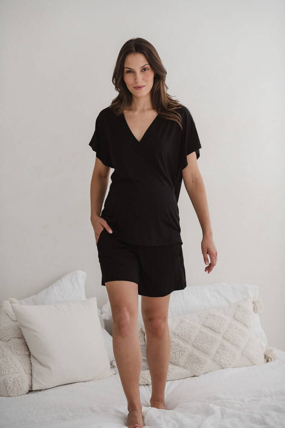 Bambusowe spodnie od piżamy ciążowej krótkie Moon Milk&Love czarny