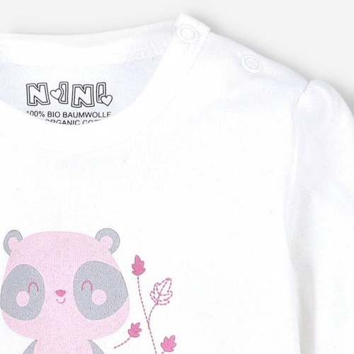 Bluzka z bawełny organicznej Wesoła Panda Nini ecru