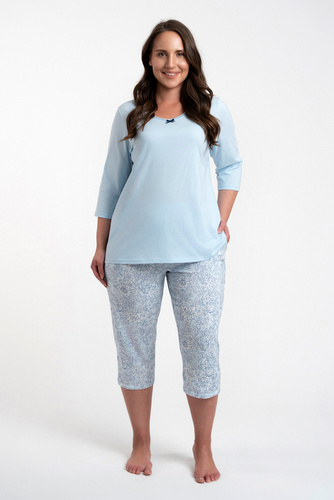 Piżama Damska 3/4 rękaw, 3/4 spodnie Salli Italian Fashion - niebieski/druk 