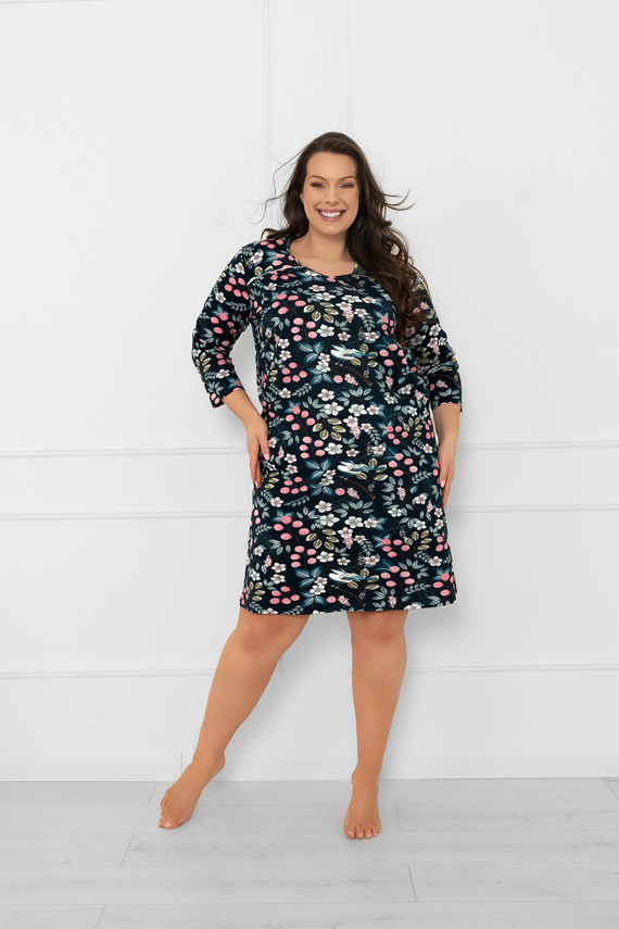 Lucja – kobieca koszula nocna 3/4 z kwiatowym akcentem Italian Fashion 