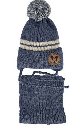 Komplet czapka+golf 48-336 AJS niebieski