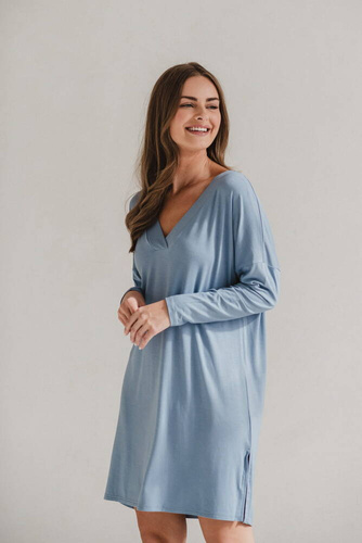 Bambusowa koszula nocna ciążowa i do karmienia długi rękaw Moon Milk&Love błękitny