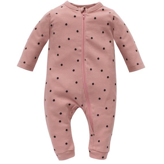 Pajac zapinany na zamek, bez stópek Tres Bien Pinokio - róż groszki