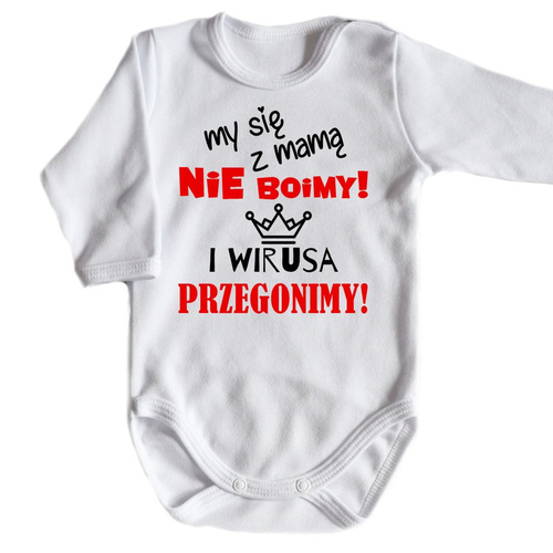 "My się z mamą nie boimy"  body długi rękaw Moocha biały 