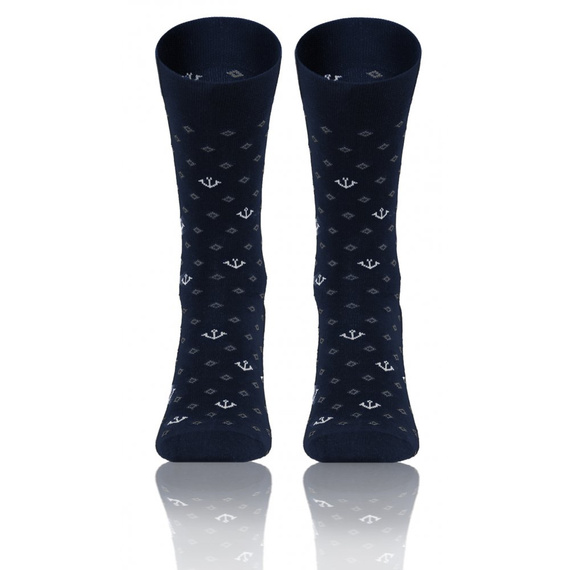 Classic Skarpety męskie garniturowe Sesto Senso wzór kotwice granatowy