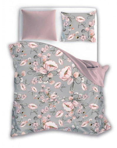 Pościel bawełniana Eufloria 012  kwiaty liście dwustronna Faro biały