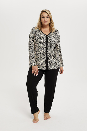 Piżama Damska długi rękaw, długie spodnie Abisynia Italian Fashion - czarny/druk
