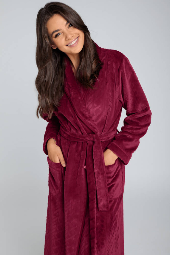 Szlafrok damski z kapturem Bona Italian Fashion - bordo