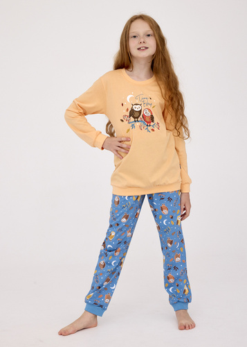 Piżama dziewczęca 977/1776, 978/176 Owls Cornette pomarańczowy 