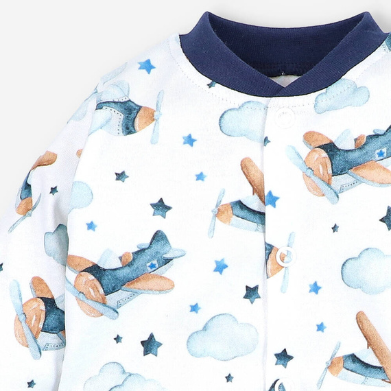 Pajacyk chłopięcy bawełniany Samoloty Nini druk