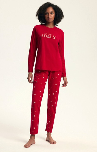 Bawełniana piżama damska Henderson Dotie 43718 czerwona  – świąteczna, nadruk złoty