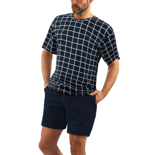 Bawełniana piżama męska, krótki rękaw i spodenki 2485/02 Sesto Senso - granatowy