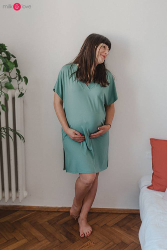 Bambusowa koszula nocna ciążowa i do karmienia Moon Milk&Love pudrowy róż