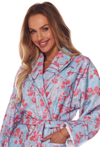 Długi Szlafrok Damski Fida 2216 L&L -niebieski