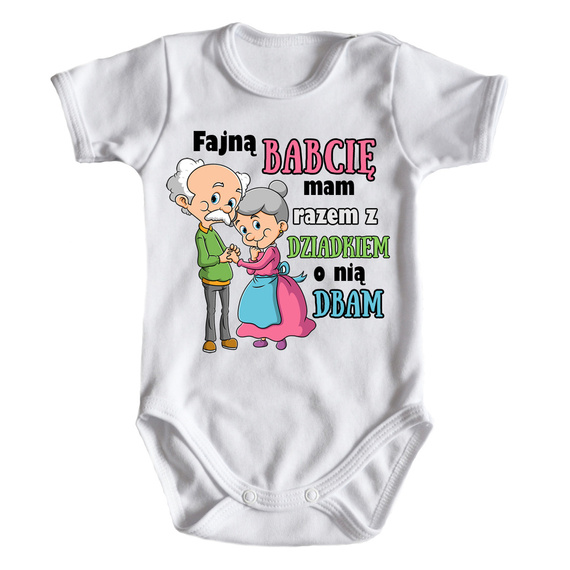 Body krótki rękaw "Fajną babcię mam razem z dziadkiem o nią dbam" Moocha biały
