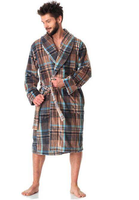 Szlafrok męski MGL 421 Key - brązowy-kratka