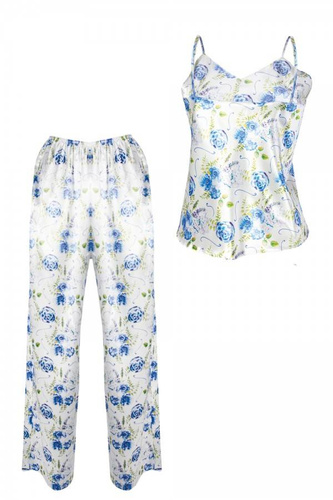 Piżama Damska Satynowa Flowers  DKaren - DK-KI 3 biały