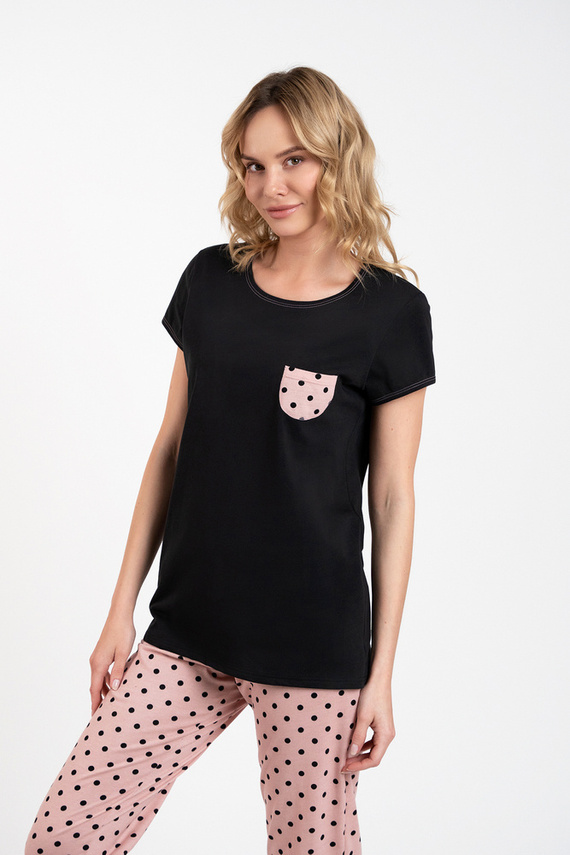 Piżama Damska krótki rękaw, długie spodnie Buscato Italian Fashion- czarny/druk