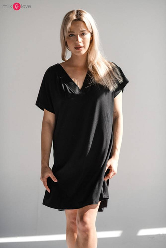 Bambusowa koszula nocna ciążowa i do karmienia Moon Milk&Love czarny