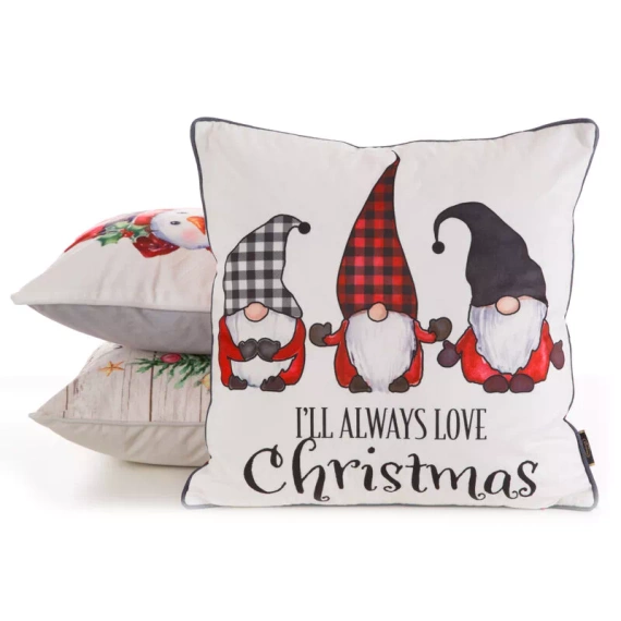 Poszewka świąteczna skrzaty welurowa Chp 122 Eurofirany biały