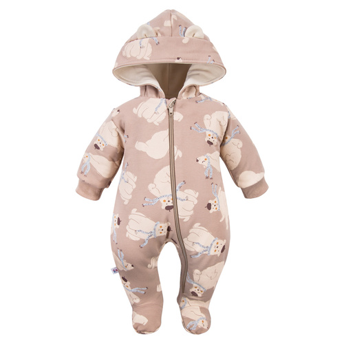 Beary Cool Eevi – Kombinezon niemowlęcy dresowy beż, uszka, zamek