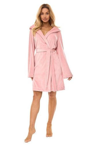Luna 2509 pudrowy róż – szlafrok damski z kapturem L&L | Komfort i kobiecy styl