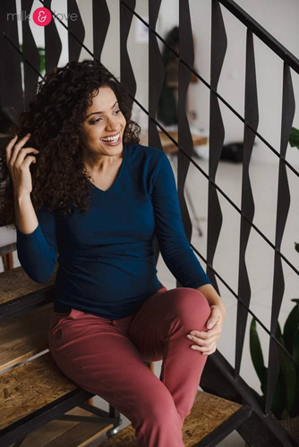 Bluzka do karmienia i ciążowa z dekoltem w serek Milk Shirt poseidon 