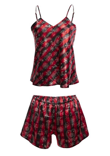 Piżama Damska Satynowa DK-KK DKaren - czerwony 012