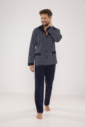 538 Carlo Piżama Męska De lafense - granat+kwadrat
