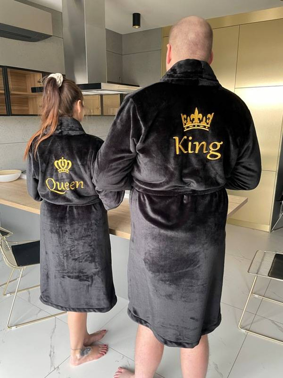 Szlafrok damski polarowy Queen + Korona ByShelly - czarny/złoty