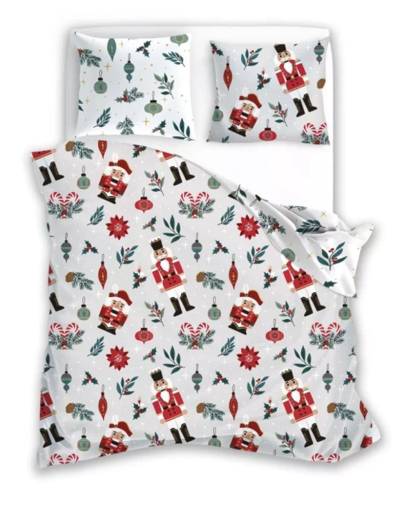 Scandic 067 Scandic Faro szara czerwona dziadek do orzechów – pościel świąteczna dwustronna, bawełna 100%, komplet 