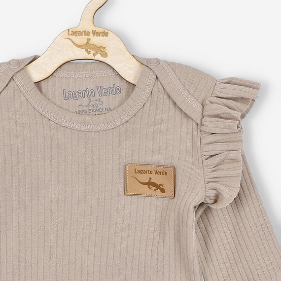 Dzianina prążkowana Body z falbankami Lagarto Verde - beżowy