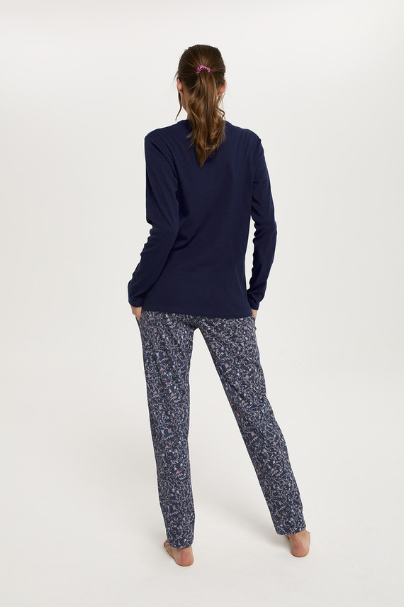 Piżama Damska długi rękaw, długie spodnie Sajna Italian Fashion - granat/druk