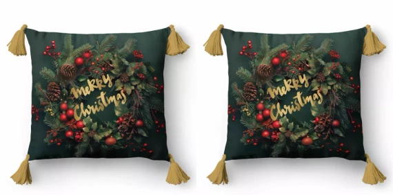 5377 A Merry Christmas, Christmas Deco Detexpol– poszewka dekoracyjna świąteczna 45x45, Panama, zamek błyskawiczny