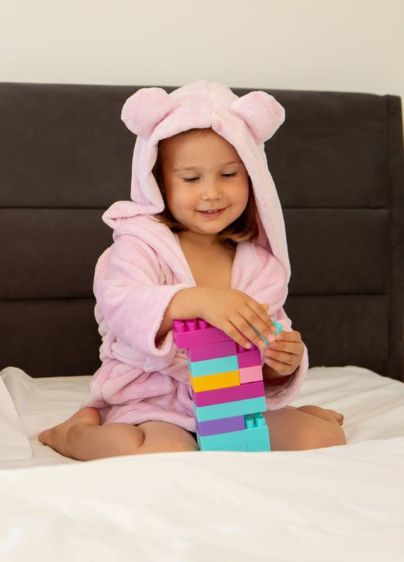 Szlafrok dziecięcy z uszami Teddy ByShelly - jasny róż