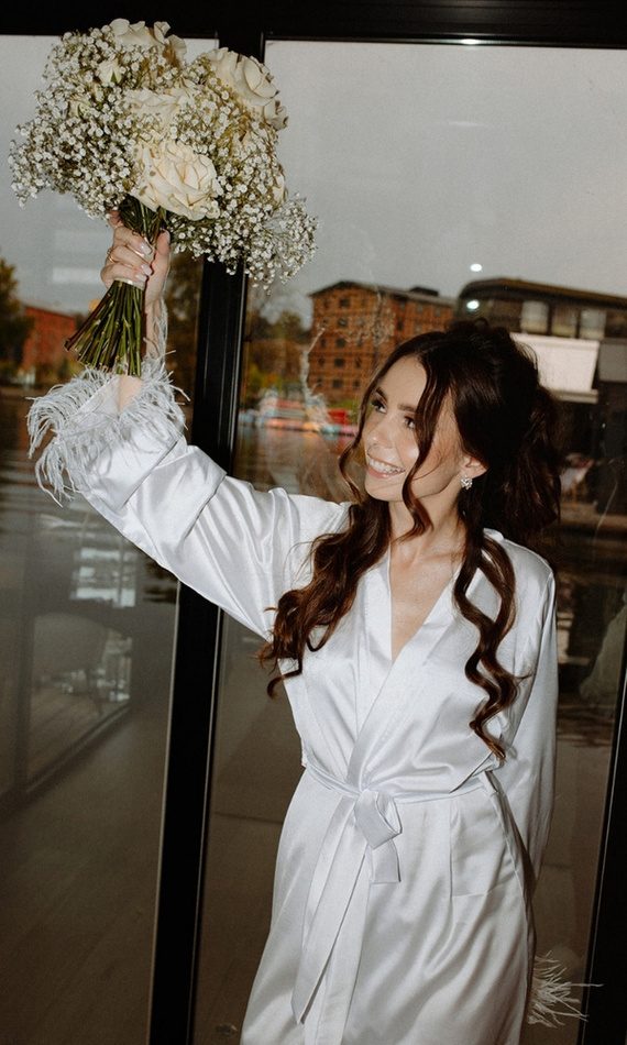 Szlafrok damski satynowy Marie ByShelly - biały