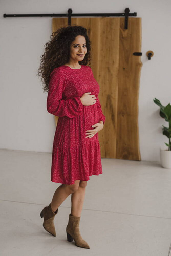 Sukienka ciążowa i do karmienia Lovely Dress Milk&Love czerwono-malinowy