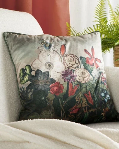 Poszewka welurowa kwiaty Velvet 106 Eurofirany zielony