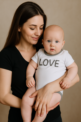 "Love" Body z krótkim rękawem Terjan - biały