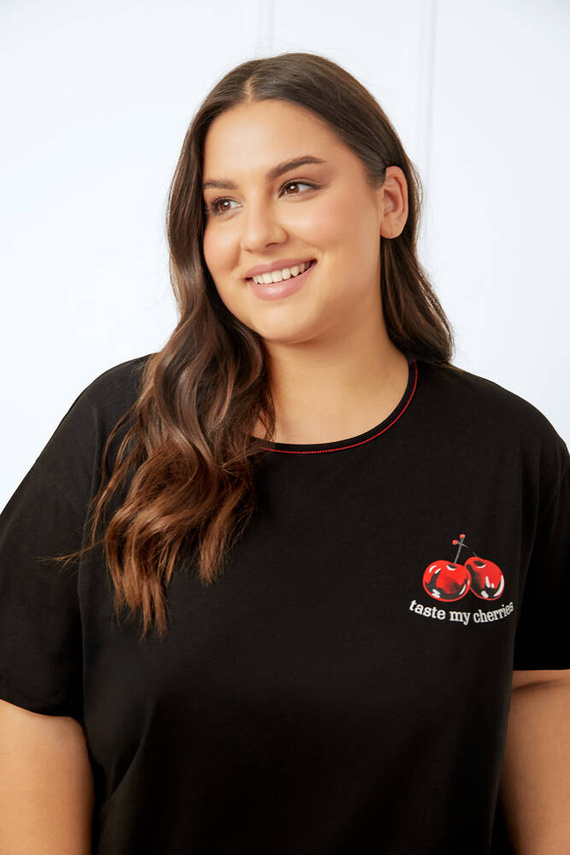 Piżama Damska krótki rękaw, spodenki Cherry Italian Fashion - czarny/druk