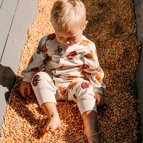 Eevi Pajac niemowlęcy Halloween – ecru, dynie, bawełna, bez stópek