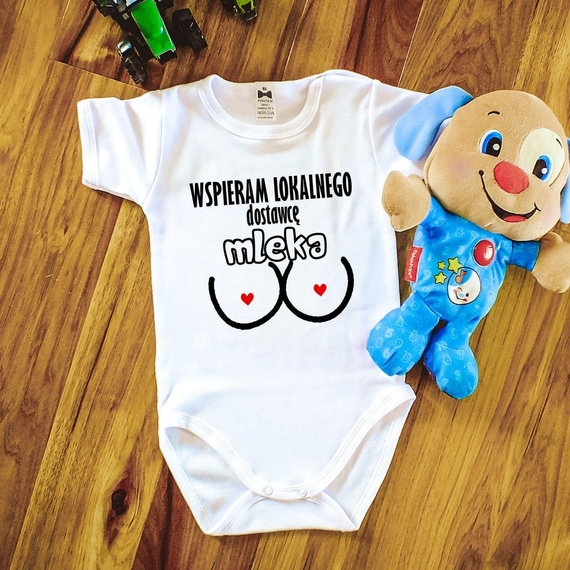 "Wspieram dostawce mleka" body krótki rękaw Moocha biały