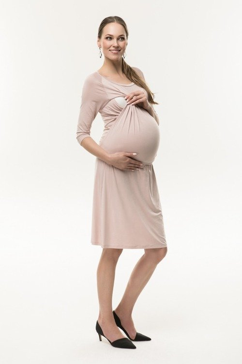 Simple - Sukienka ciążowa i do karmienia rękaw 3/4 Cool Mama pudrowy róż