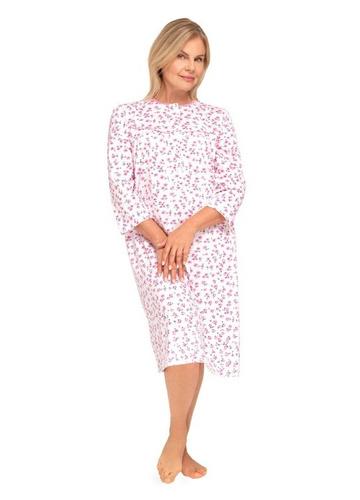 Martel Bogna II 204 różowy 31– bawełniana koszula nocna damska z długim rękawem, guziki, idealna dla Babci