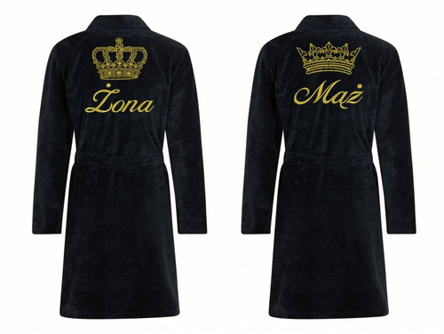 Zestaw szlafroków Żona&Mąż + Korona ByShelly - czarny/złoty