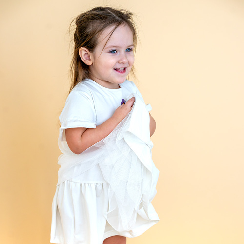 Sukienka z krótkim rękawem tiulowa Meadow Eevi - ecru